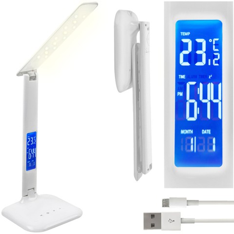 Desk lamp with weather station - white