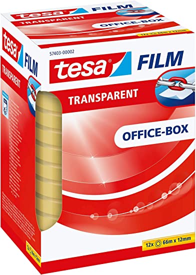 tesafilm Silent Clear Adhesive Tape for use at Home, Office or School - 12 Rolls 66 m x 12 mm